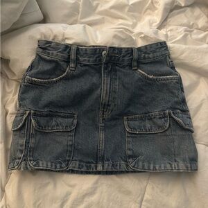 Zara Cargo Blue Denim Mini Skirt